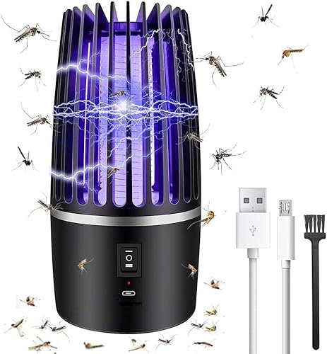 2025 Upgraded Mosquito Killer Lamp, Electric Fly Killer, USB Rechargeable Fly Zapper Insect Killer, Portable Bug Zapper with Night Light, 360° Attract Zap Flying Insect for Indoor Outdoor Trip (Black)