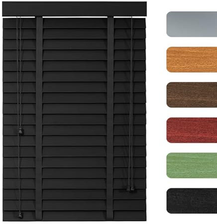 Genérico Persiana Veneciana De Madera, Persianas Horizontales Opacas, 20 35 45 60 85 95 105 125 160cm Cortinas De Privacidad Lamas De 50mm Estores De Parasol para Hogar Oficina(Negro)
