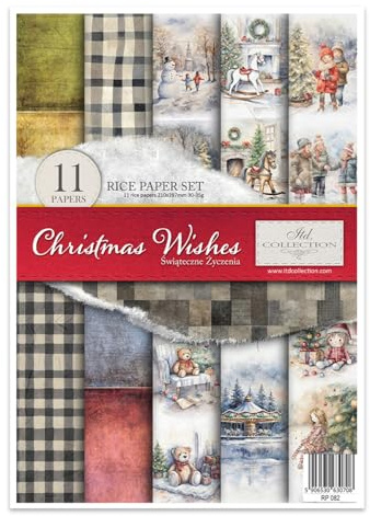 ITD Collection - Reispapier Decopatch - Decoupage Papier - Motivpapier für Serviettentechnik - Rice Paper Sheets - A4 29,7 x 21 cm - Christmas Wishes - RP-082