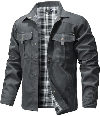 Zaitun Men's Flannel Lined Shacket Jacket Plaid Brushed Lining Cowboy Western Twill Outdoor Shirt Jacket