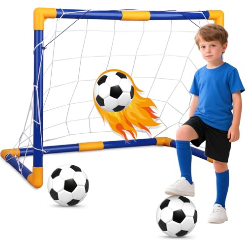 Mini Fußball Ziel Set mit 3 Kugel für Kind, kleine tragbare Ziele Ausrüstung für Garten Innenhof, Geburtstagsgeschenk für Junge Mädchen Sport Spielzeug Familienspiel 59 × 45 × 32cm
