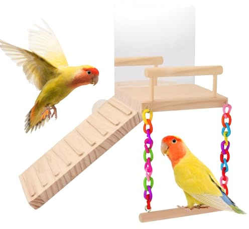Siuwddee Percha para Aves, Percha De Madera con Escalera De Actividades, Accesorios para Jaulas de Mascotas y Juguete de para Cacatúas, Loro, Agapornis