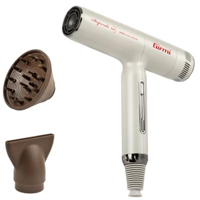 Girmi PH93 Asciugacapelli Brushless Professionale, 2000 W, 3 Velocità, 5 Temperature, Funzione Ioni, -50% Dimensioni peso, Diffusore, Beige/Marrone