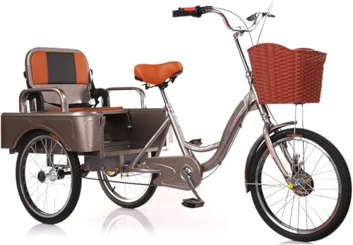 Justerbar lastcykel, Vuxen passagerar- och lasttrehjuling 20 tums flerfärgad med främre korgar