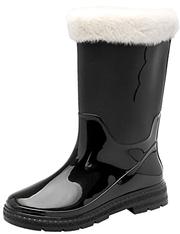 Genérico Botas De Agua Mujer Caña Alta, Botas De Goma Mujer, Impermeables Talla Grande Suela Gruesa Antideslizante Galochas Holgados Cómodo Monocromo Casual Moda Botas Adecuado Para Clima Frío
