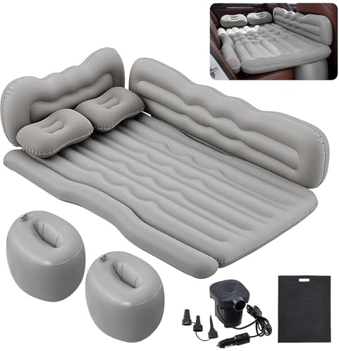 The Fellie Inflatable Car Air Mattress for Back Seat, Backseat SUV Air Mattress, Portable Blow Up Mattress with Electric Pump, Pillows & Carry Bag, Outdoor Sleeping Pad for Car Universal SUV, Grey