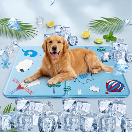 AHYDFSR Alfombra Refrescante para Perro Gato,Mascotas Alfombrilla Autoenfriante,Camas refrescante para Mascotas,Prueba de Arañazos/Impermeable/Antideslizante,para en Verano,50x60cm, L, Azul