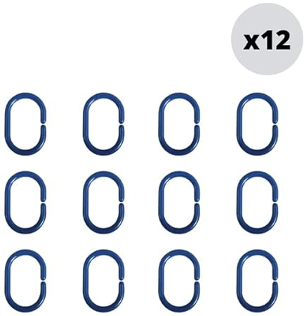 MSV Duschvorhangringe 12 Stück Blau Kunststoff - Passend für alle gängigen Duschvorhangstangen