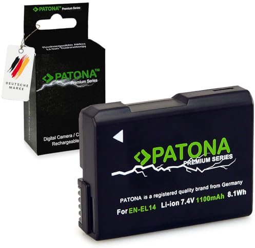 PATONA PREMIUM EN-EL14 Batteria 1100mAh compatibile con Nikon Coolpix P7000 P7100 P7700 P7800 D3100 D3200 D3300 D3400 D3500 D5100 D5200 D5300 D5500 D5600 5600 Df ENEL14 EN EL14 EN EL 14 EN-EL14a