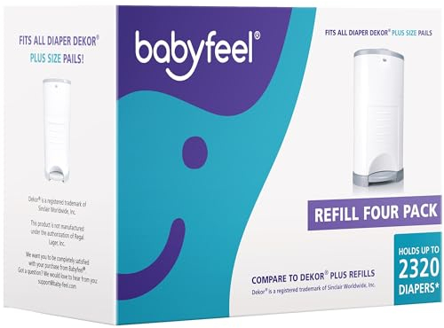 Nachfüllpackungen für Dekor Plus Windeleimer | exklusiv extra dick | Puderduft | kompatibel mit Dekor Plus Size Windeleimer | starke Geruchsbeseitigung | nimmt bis zu 2320 Windeln auf | 4 Stück