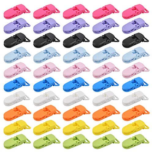 CENBEN 50 pcs Pinza Chupete Clips para Chupeteros para Niños Clips 2.5 * 4cm para Fijar Chupete de Bebé Pinzas de Plástico 10 Colores Clips De Babero de Bebé