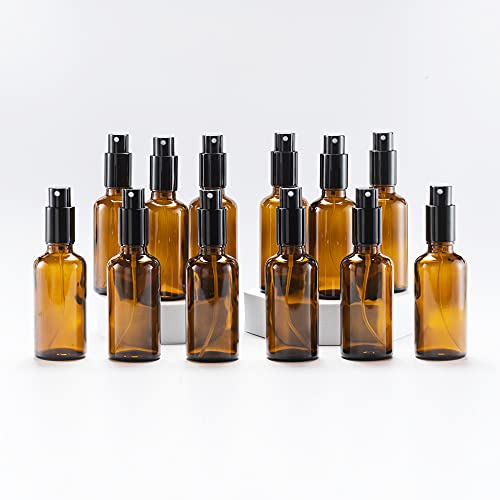 YIZHAO Flacon Spray Vide 50ml, Ambré Bouteille Spray Verre, avec Brouillard de Pulverisateur Fine, pour Huiles Essentielles, Aromathérapie, Parfums, Nettoyage, Voyage, Pharmacie – 12Pcs