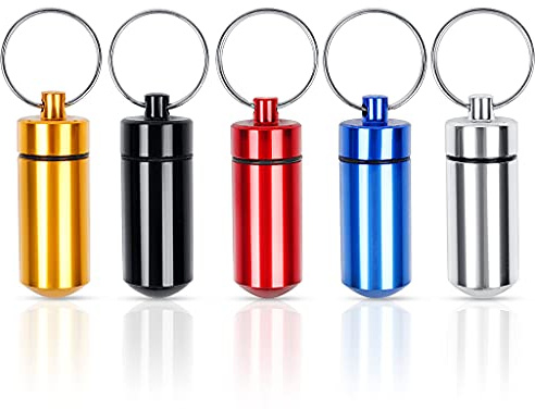 ZGTS 5PCS Waterproof Aluminum Pill Box Pocket Pill Case Portable Container Keychain Pill Holder Pill Container for Outdoor Travel Camping Multi Colors