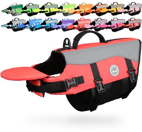 VIVAGLORY Giubbotto di Salvataggio per Cani con Galleggiante Frontale Rimovibile, Giubbotto di Sicurezza per Cani con Imbottitura Extra e Rifiniture Riflettenti per Nuoto e Navigazione, Rosa Vivo, XL