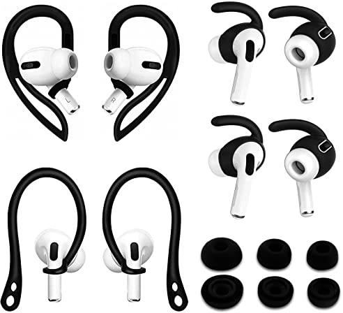 ALXCD Eartips & Earhooks Compatible with AirPods Pro, Over-Ear 2 Pairs TPU Ear Hook & 2 Pairs Anti Slip Silicone Ear Hooks & 3 Pairs S/M/L in-Ear Tips, Compatible with AirPods Pro 1+1+2S+3 Black