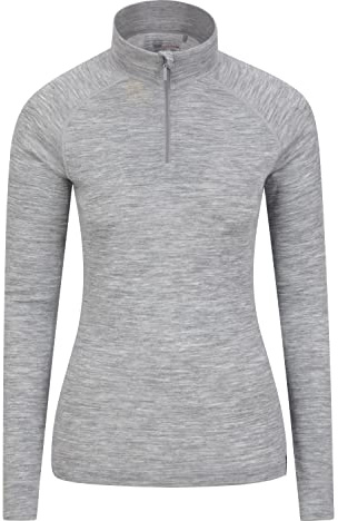Mountain Warehouse Merino Damen Langarmshirt mit Reißverschluss II Hellgrau Damengröße EU 46