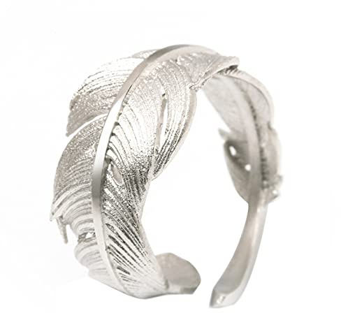 KONFEN Anillo de Plumas Ajustable, Grande de Plata para Mujer y Hombre, Alianzas Sortijas para Dedo Gordo, Joyería Retro, Regalo para San Valentín