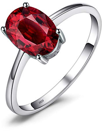 JewelryPalace Class Natural Red Gemstone Garnet Birthstone Solitaire Engagement Rings for Women, Anniversary 14K Gold Plated 925 Sterling Silver Promise Rings for Her, Jewelry Sets Size 4