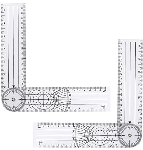 2Pcs Clear Plastic Goniometer Quick Angle Protractor Angle Finder Angle Ruler Can Rotate 360 Degree 7'' Arms Measuring Tool for School Office Measuring