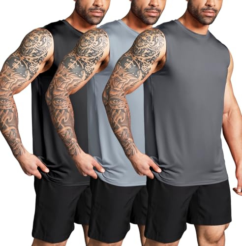 Boyzn Lot de 3 débardeurs pour homme, pour entraînement, fitness, musculation, séchage rapide, sans manches, gilet pour homme, Lot de 3 noir/gris/gris foncé, L