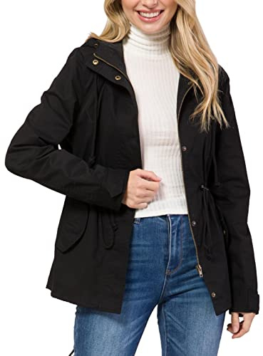 Design by Olivia Women's Military Safari Anorak Utility Hooded Twill Jacket Black XL