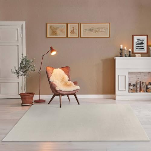 Taracarpet Teppich Kurzflor weicher flachflor Uni Bodenbelag ZOE fürs Wohnzimmer, Kinderzimmer, Schlafzimmer und die Küche geeignet Weiß Creme 120x170 cm