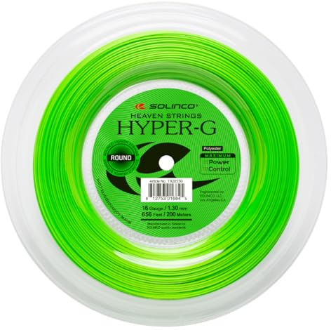 Solinco Hyper-G Round Tennis String Reel 656 ft / 200 m High-Powered Round Co-Polyester for Court Penetration, Power & Control, 16L