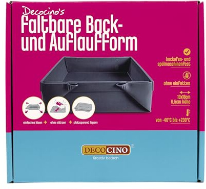 Dekoback GmbH DECOCINO Faltbare Kastenform - 19x18x6,5 - hochwertige Backform aus Silikon, zum Backen von Kuchen, Torten uvm. - spülmaschinengeeignet