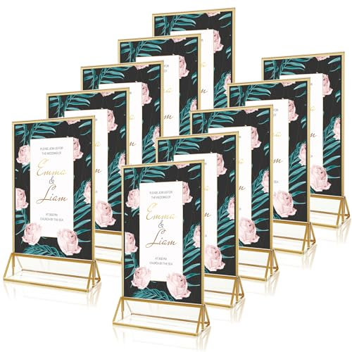 JMIATRY 10 Stück Tischaufsteller Tafel, A6 Thekenaufsteller Gold, Goldener doppelseitiger Bilderrahmen für Ausstellungen, Tischnummern, Fotorahmen, Hochzeit Tischnummer