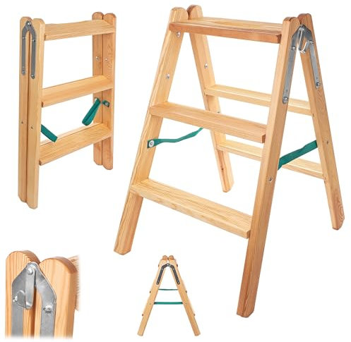 KADAX Escabeau en Bois à 3 marches, échelle Pliante, escabeau Pliant pour la Maison, échelle d’appoint, escabeau de Peintre, échelle Domestique