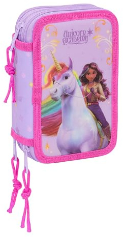 Unicorn ACADEMY - Trousse scolaire avec 37 outils inclus, trousse pour enfant, idéale pour enfants de 5 à 14 ans, confortable et polyvalente, qualité et résistance, 12,5 x 5,5 x 19,5 cm, lilas, M