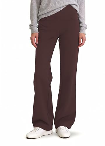 Safort Pantalon Yoga Bootcut Femme, Leggings Évasés, Pantalon de Sport avec Contrôle du Ventre et Poches pour Tenue de Bureau Décontractée, Bordeaux, XL