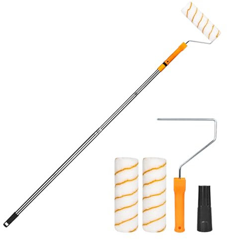 XTDMJ Set di rulli da pittura da 22,9 cm, asta telescopica da 120 cm, con 2 pennelli di ricambio, strumento per dipingere con vernici a emulsione su pareti e soffitti interni