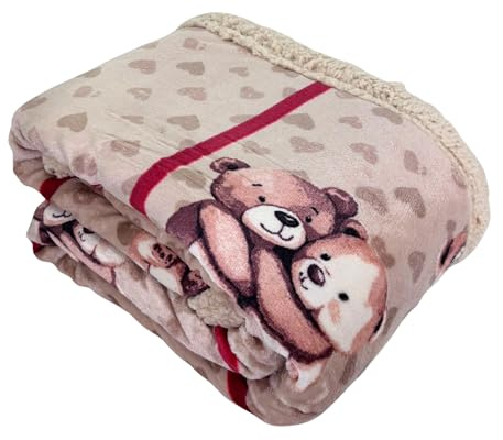 Tata Home Coperta Divano Matrimoniale Coperta Morbida Plaid Divano in Morbido e Caldo Pile Invernale Peloso in Fantasia Misura 200x230 cm Dis. Orsetti Love Colore Beige