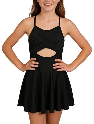 Happy Cherry - Filles Maillot de Bain avec Jupe Robe de Bain Ados Fille 9-16 Ans Enfant Vêtements de Natation Fines Bretelles Réglables avec Soutien Gorge pour Plage Vacance Surf - 15-16 Ans - Noir