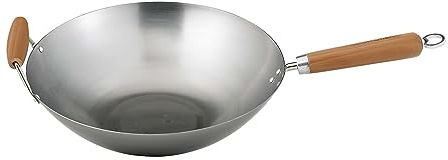Helen Chen's Asian Kitchen 14-inch Carbon Steel Wok Stir Fry Pan with Bamboo Handles