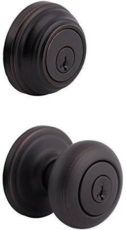 Kwikset 99910-035 Juno - Pomo de puerta de entrada y cerrojo de un solo cilindro, bronce veneciano