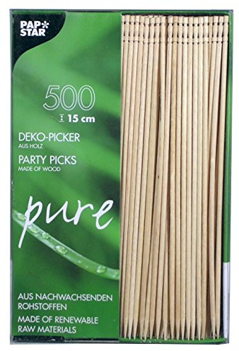 PAPSTAR Spiedini per Finger Food Pure (500 Pezzi) 15 cm, spiedini in Legno Naturale con estremità tornita, per Finger Food, Piccoli Snack, antipasti e Cocktail, Design Elegante #81097, Marrone