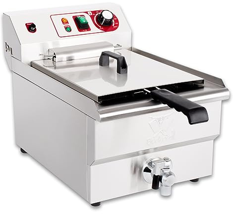 Beeketal 'BWF-131P' Profi Gastronomie Kaltzonen Fritteuse (13 Liter Volumen für max. 8,5 Liter Öl) Edelstahl Gastro Imbiss Friteuse mit Doppelheizspirale, Temperaturkontrolle und Fettablaufhahn