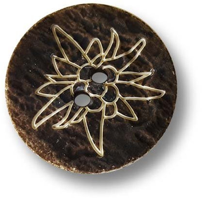 Knopfparadies - 8er Set bildschöne braun beige Zweiloch Trachtenknöpfe aus Kunststoff in Hirschhorn Optik mit beigem Edelweiß/Braun, Beige/Kunststoffknöpfe/Ø ca. 23mm