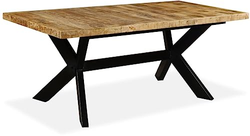 vidaXL Mesa Comedor 180 cm Cruz de Acero Consola Cocina Madera Maciza Mango
