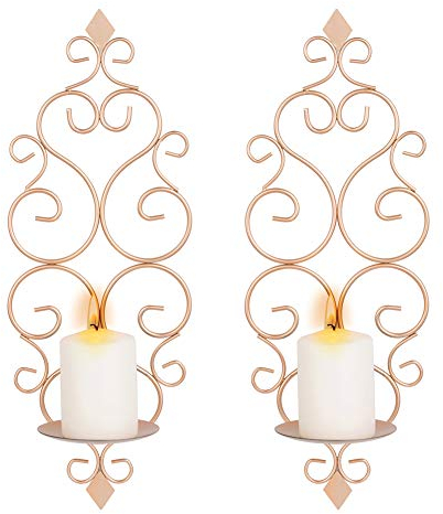 Sziqiqi Candeliere da Parete di Montaggio, Porta-Candele da Parete, Portacandele da parete, Candeliere Sospeso a Muro Vintage, Oro Rosa