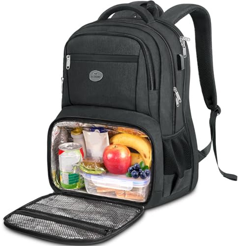 MATEIN Laptop Rucksack 17 Zoll mit Kühlfach, Lunch Rucksack Reiserucksack Herren mit USB Ladeanschluss, Anti Diebstahl TSA Freundlich Kühlrucksack für Business Arbeit Schulrucksack Teenager, Schwarz