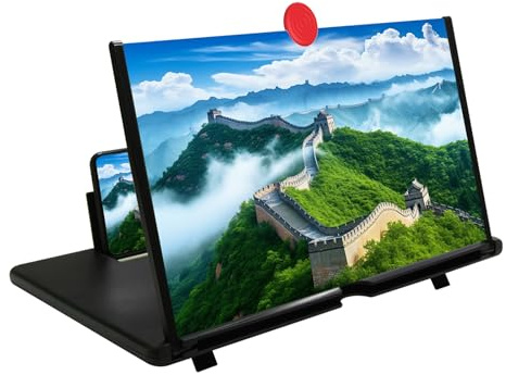 Lupa de pantalla de teléfono, amplificador de pantalla 3D HD proyector de pantalla con soporte plegable, lupa de pantalla de teléfono para ver películas, videos, juegos y lectura, compatible con todos