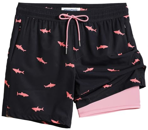 Maamgic Swim Trunks Men 2 in 1 Bathing Suit, Quick Dry Men Swimming Trunks with Zipper Pockets, 7 Inch