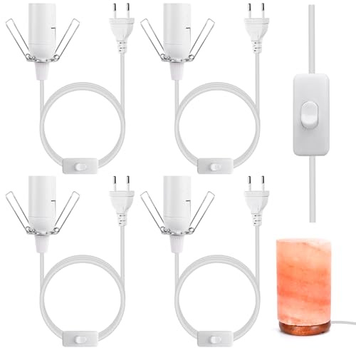 Vegena lamphållare med strömbrytare, 4 stycken E14,1,8 m, 250 V kabel för saltlampa, sockel strömkabel, saltlampsockel för lampupphängning, pendellampa, vardagsrum (vit)