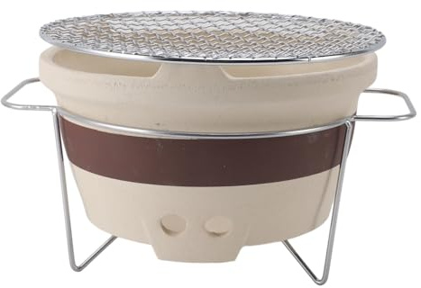 Charcoal Hibachi Grill - Portable Tabletop Pottery Clay BBQ Stove for Home, Camping, Picnic