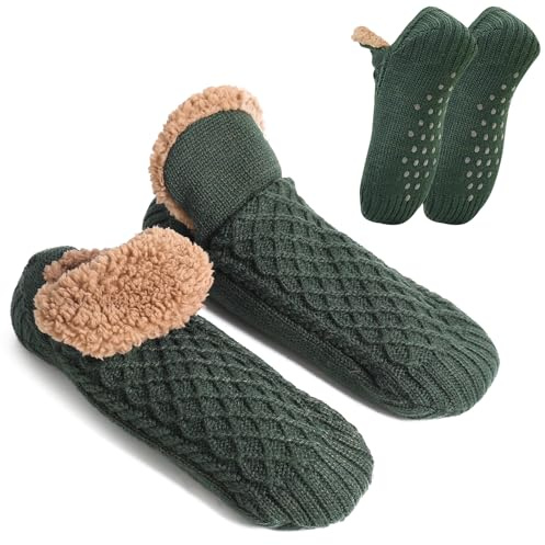 Yaopelky Caldi pantofole da uomo per interni antiscivolo in maglia calzini morbidi e accoglienti calzini pelosi termici casa uomo pantofole invernali soffici scarpe da camera da letto, Verde, 7-10.5