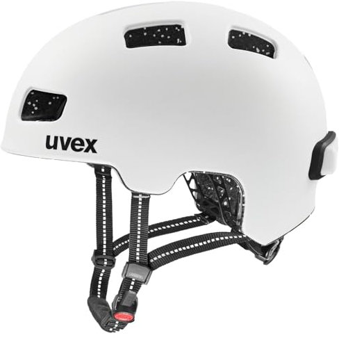 uvex City 4 - Leichter City-Helm für Damen und Herren - individuelle Größenanpassung - inkl. LED-Licht - White Skyfall matt - 55-58 cm