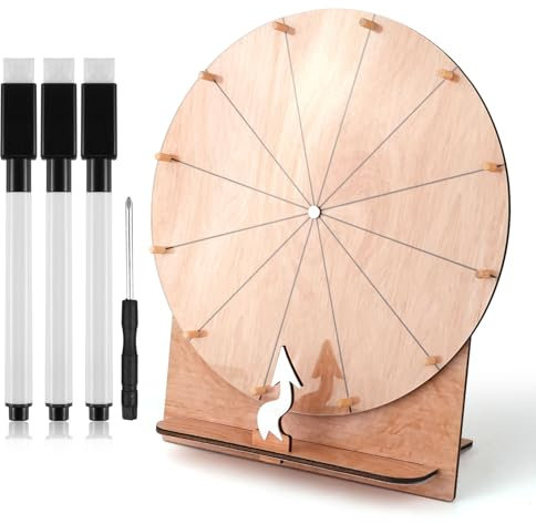 NQEUEPN 30cm Großes Glücksrad für Hochzeitsspiele, Hölzernes Glücksrad Löschbares Glücksradspiel mit Ständer Rouletterad für Hochzeit Verlobung Party Schule Familie Spiele Babyparty